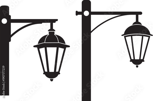 Two streetlight silhouette illustration on white scene