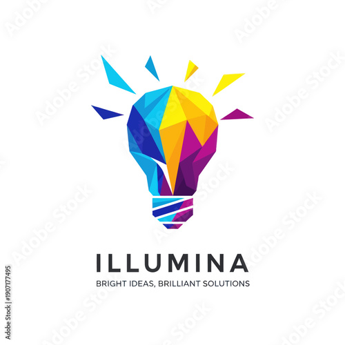 Colorful Geometric Light Bulb Illumina Logo Design.