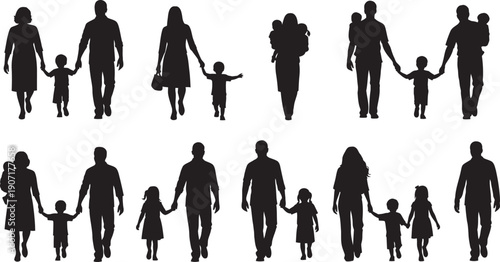 Collection of family silhouettes isolated on transparent background