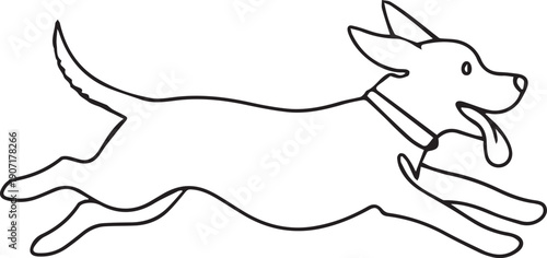 Simple line drawing of a happy dog running with tongue out