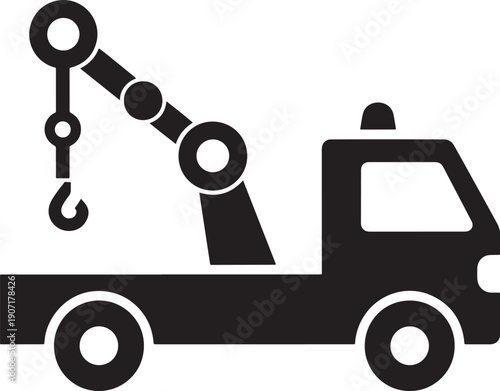 Tow truck silhouette drawing on plain white scene art