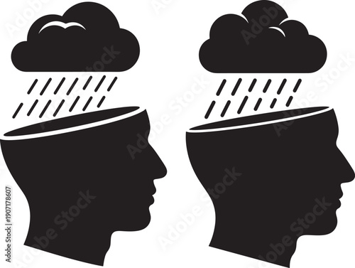 Open mind raining cloud silhouette depression