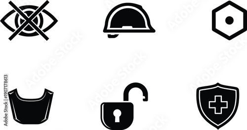 black and white icons of security and protection symbols on white background