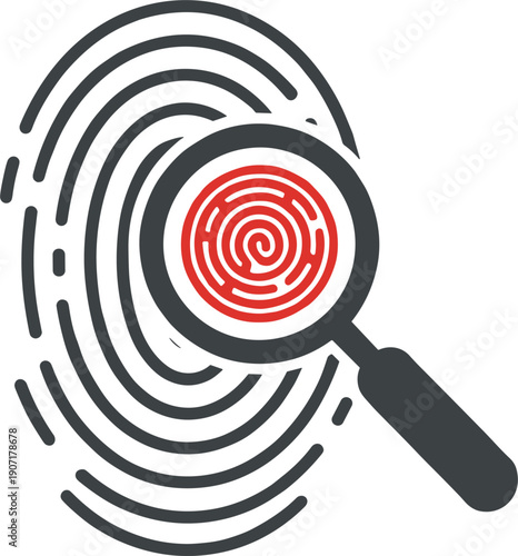 Biometric Fingerprint Scan with Magnifying Glass Icon for Identity Verification, Cybersecurity, Forensic Analysis, Privacy Protection, and Digital Security Authentication Systems