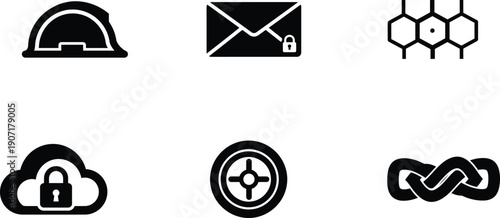 security and protection icons including cloud lock and target symbol