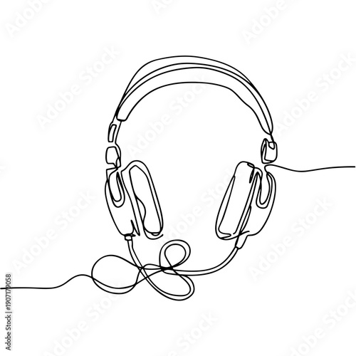 Confusing pair of headphones one line illustration