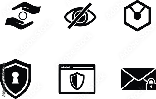 security and protection icons on transparent background