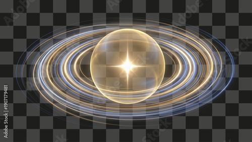 Energy Sphere elliptical cosmic object with glowing star core surrounded by dynamic gold and blue light rings.
