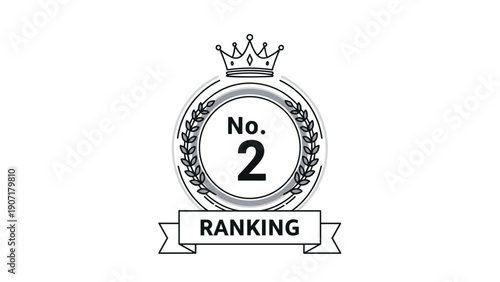Ranking badge for second place features the number two inside a laurel wreath with a crown and ribbon banner below.