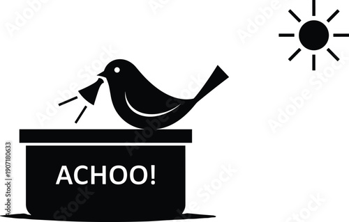 Bird Sneezing Tissue Allergy Cold Flu Health Cute Cartoon Icon Vector Illustration Isolated Design