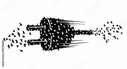 Swarm of birds forming a powerful electrical plug, symbolizing energy and connection.