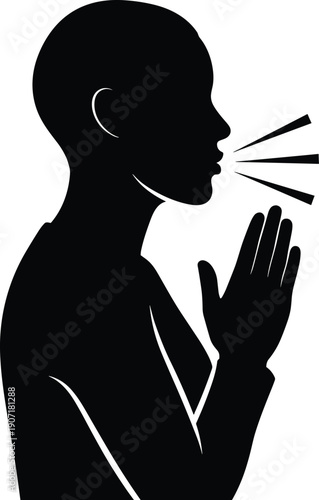 Man whispering gossip secret communication profile silhouette speaking rumor concept cad drawing flat vector illustration isolated on white background