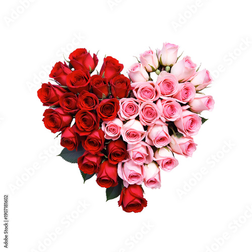 Romantic Heart Bouquet Red Pink Roses Valentine's Day Isolated