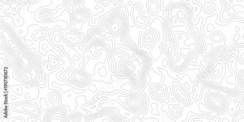 Minimal white line geometric grid outline curve counter map and wavy topography relief discovery area white, black line texture background.