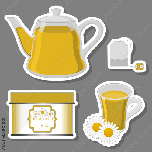 Teakettle for tasty tea with white chamomile