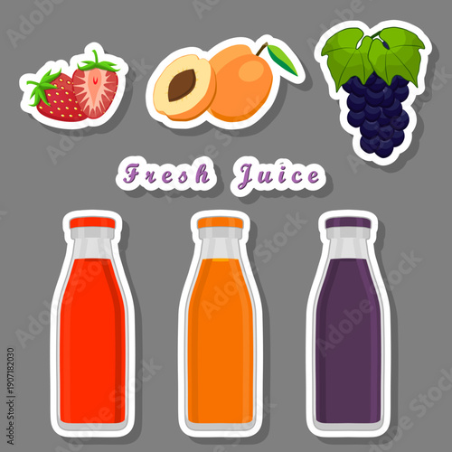 Set multicolored bottles with tasty apricot juice