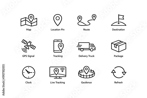 Navigation and tracking icons set: map, gps, delivery, geofence