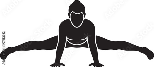 Black silhouette of a person doing a split on the floor yoga gymnastics flexibility stretching
