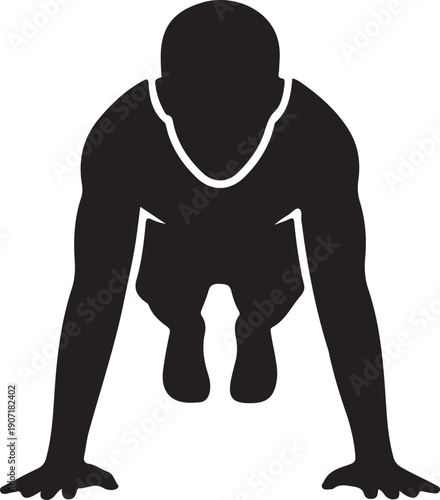 Black silhouette of a person in a starting position for a race runner running sprint