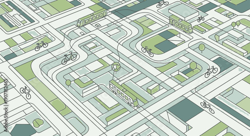 Modern urban planning concept with bike lanes and public transport