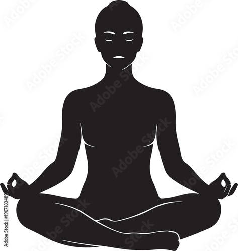 Black silhouette of a person meditating in lotus pose yoga 1 desig