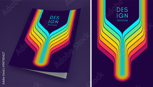 An element from a set of colored lines. Space for text. Retro style. Dynamic ribbons. Color gradient. Vector image for brochure, poster, cover, presentation, flyer, or banner.