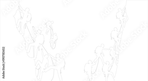 Rock climbing silhouette icons, people adventure teamwork vector illustration, outdoor challenge design set, mountain climbing cooperation flat vector