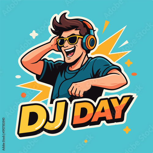 DJ Day Portrait, vector art illustration.