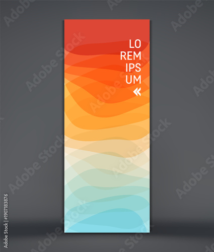 Vertical banner or stand for conference. Translucent wavy background. Color gradient. Sliced ​​effect. Vector for brochure, poster, cover, postcard, presentation, flyer, or banner.