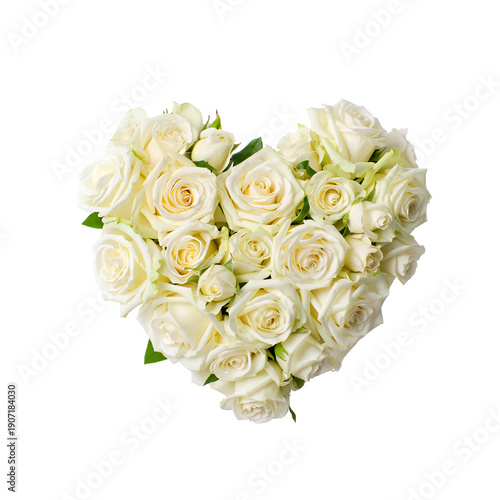 Heart Shaped Bouquet of White Roses Isolated on Transparent Background