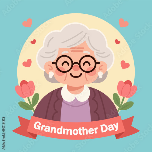 Grandmother Day cartoon portrait, vector art illustration.