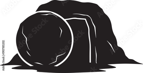 Empty tomb silhouette vector illustration line art stone rolled away