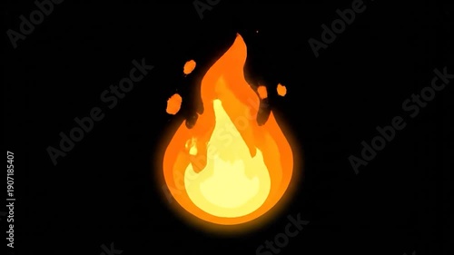 A cartoon-style depiction of fire, with orange and yellow flames against a stark black background