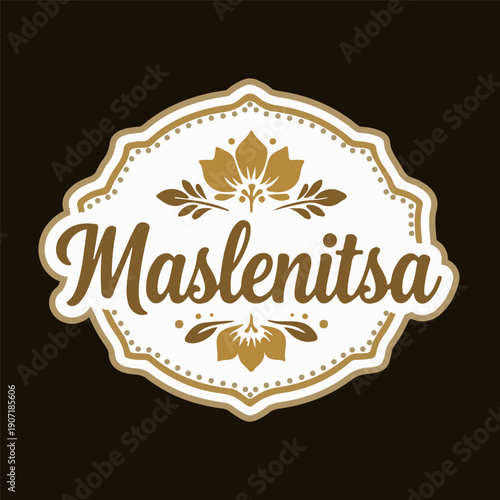 Maslenitsa logo sticker, vector art illustration.