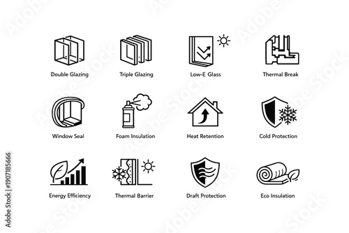 Energy efficiency and insulation concept icons with heat retention and cold protection