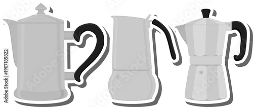 big colored set different types coffee pots