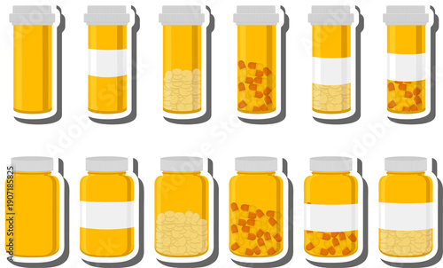 Big colored set different types of pills inside close jar