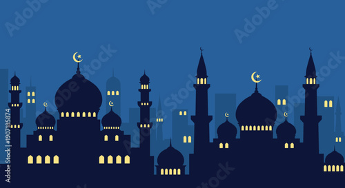 Marhaban Ya Ramadhan Greeting with hand lettering calligraphy and illustration.