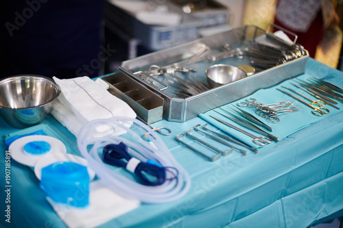 Operating Room Instrument Table During Surgery Preparation