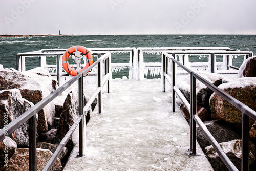 harbor promenade covered in ice