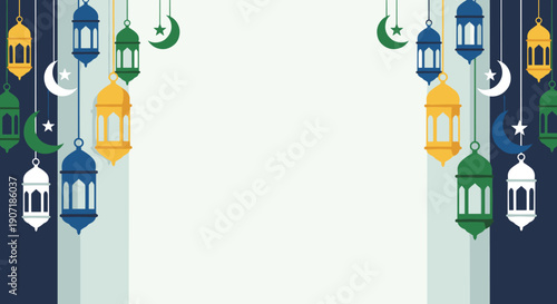 Marhaban Ya Ramadhan Greeting with hand lettering calligraphy and illustration.