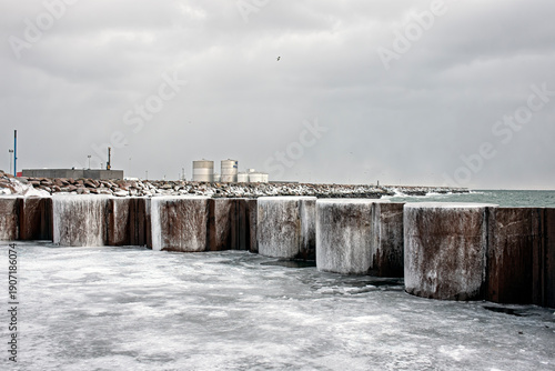 harbor pier covered with ice