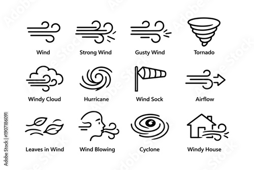 Weather icons set with wind tornado clouds and hurricane symbols