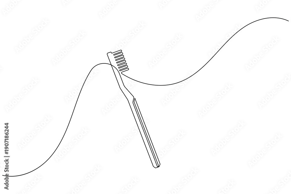 Obraz premium Toothbrush continuous one line drawing for dental care minimalist vector illustration