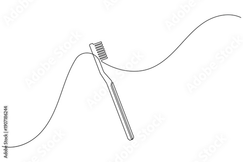 Toothbrush continuous one line drawing for dental care minimalist vector illustration