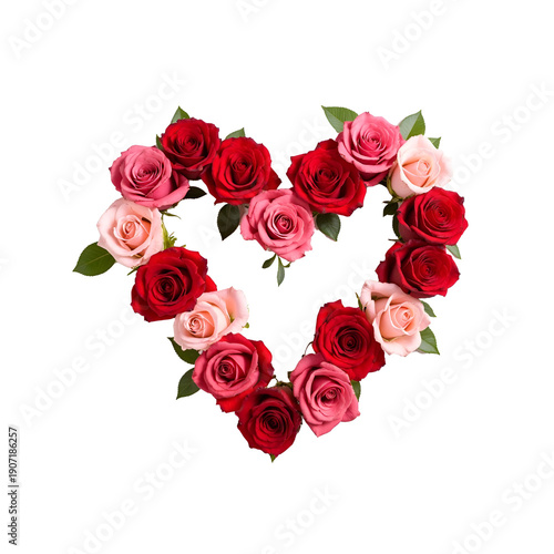 Romantic Heart Frame Bouquet of Red and Pink Roses Isolated