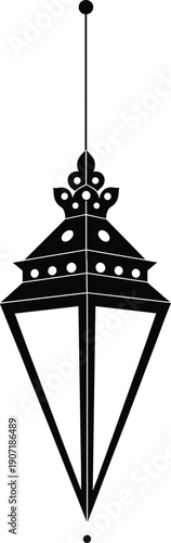 Decorative Black and White Hanging Islamic Lantern with Ornate Finial for Ramadan Kareem and Eid Mubarak Festival Celebration