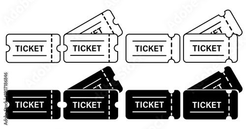 Ticket icon set. Ticket icon with line and flat style, transparent background. Vector illustration
