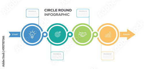 Modern timeline infographic design with circle for business template. 4 step process diagram.
