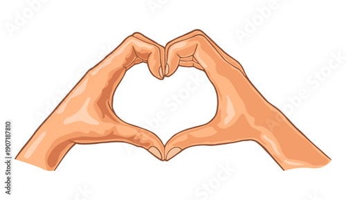 Fingers show heart. Vector color illustration isolated on a white background. For poster valentines day